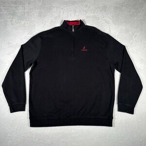 Straight Down Sweater Men XXL Black 1/4 Zip 100% Cotton Pullover Embroidered EUC